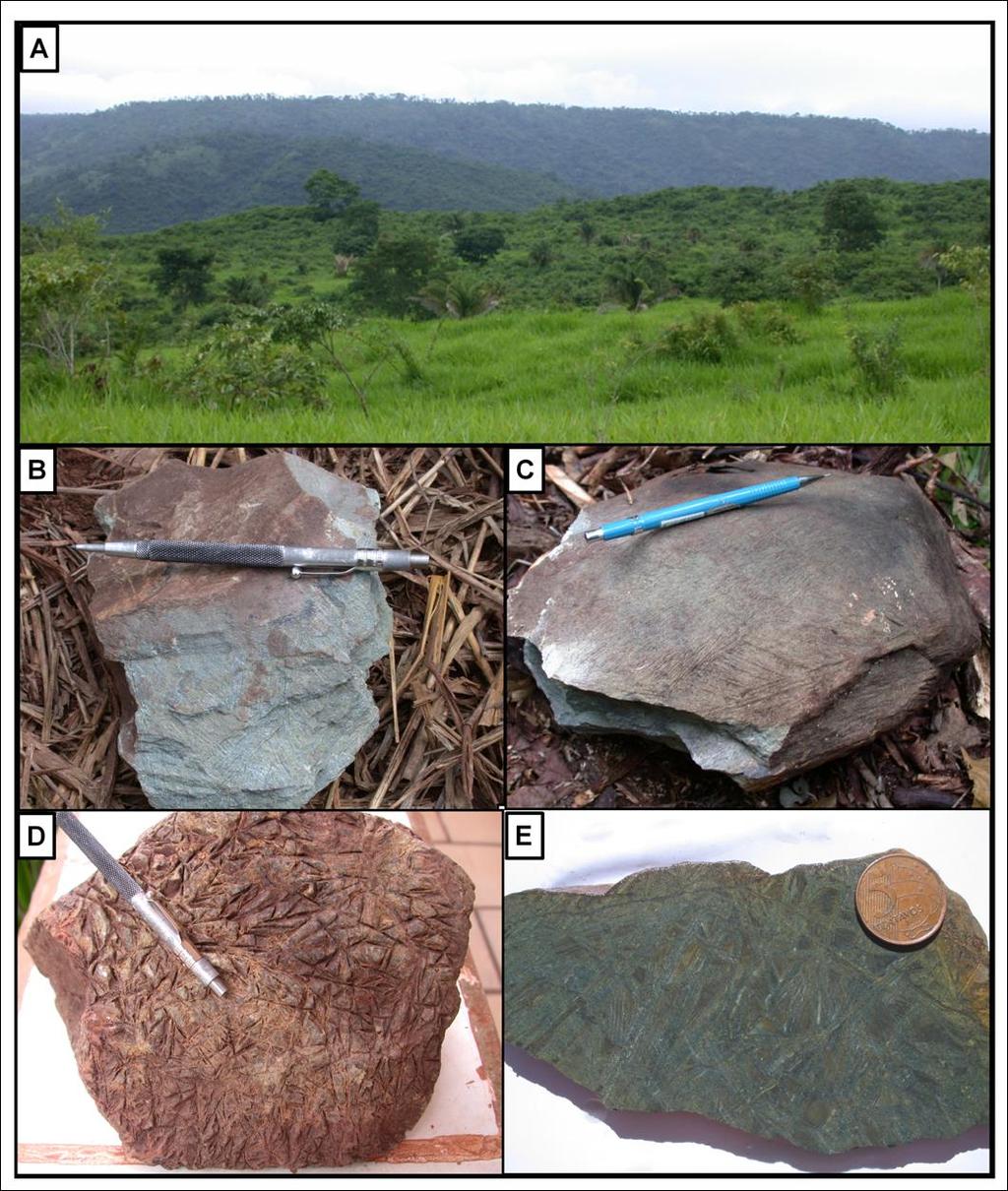 Figure 3.3. A) Panoramic view (looking to northeast) of the Selva greenstone belt.