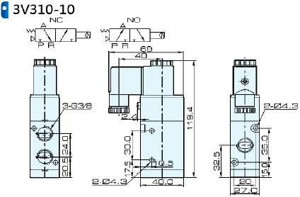 3V320-08 3V320-10 ENTRADA/SAIDA 1/4" 3/8" 1/4" 3/8"