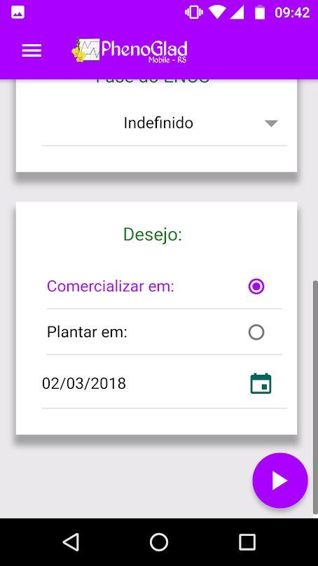 12 Figura 10 Interface principal do PhenoGlad Mobile - RS, mostrando as duas opções que o usuário pode selecionar no aplicativo: a data de comercialização desejada ou a data de plantio desejada. 3.5.