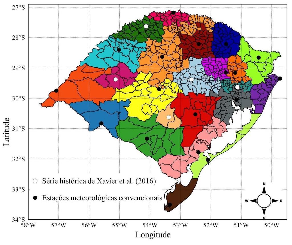 4 Figura 1 Agrupamento dos municípios do Rio Grande do Sul em regiões homogêneas quanto a temperatura do ar com a localização das estações meteorológicas convencionais do Instituto Nacional de