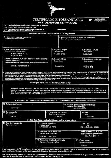 Importação & Exportação sem Complicação - 221 CERTIFICADO Certificado FITOSSANITÁRIO Fitossanitário DE ORIGEM VEGETAL Emitido pelo