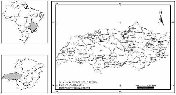 A delimitação geográfica adotada compreende o Triângulo Mineiro (Mesorregião Geográfica Triângulo Mineiro/Alto Paranaíba) criada pelo IBGE (1990) é composta pelas 7 microrregiões (MRGs de Ituiutaba,