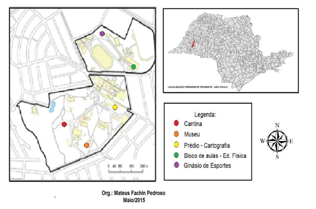 FIGURA 2. Localização do campus da UNESP de Presidente Prudente, São Paulo. Organização da figura: Pedroso e Guimarães (2015).