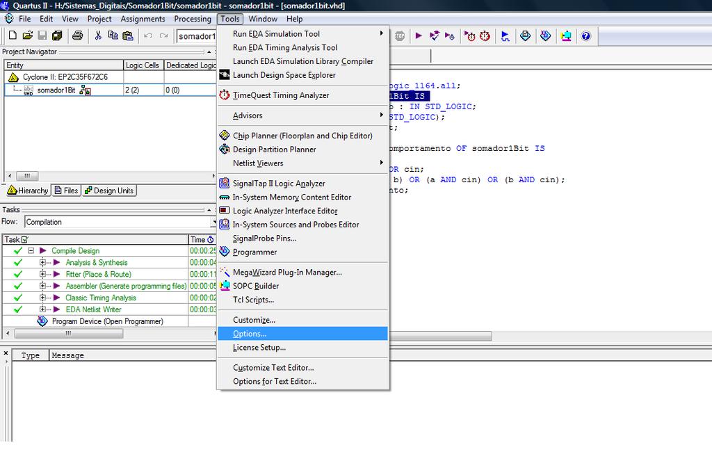 Definir o caminho do Modelsim-Altera