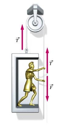 Exemplo com Lei de Newton (forças de tensão) IV-78) Uma pintora de massa m=60kg está em cima de uma plataforma de massa M=15Kg presa a uma corda que passa por uma roldana.