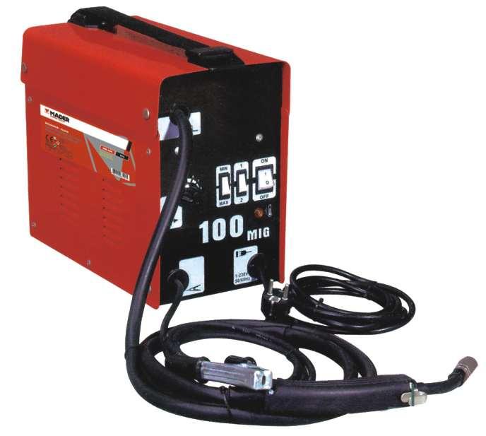 Soldador de Fluxo Equipo de Soldadura de Flujo MMA AC Arc Welding Set MIG-100 90A. Corrente/ Corriente/Current: 55-90A. Voltagem sem Carga/ Voltaje sin Carga/ No Load Voltage: 26-30V.