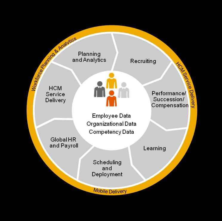 Análise e Planejamento Planejamento da Força de Trabalho Planejamento de Custos de Pessoal e Simulação Painéis de Controle (Dashboards) Entrega de Serviços Employee Self-Services Manager