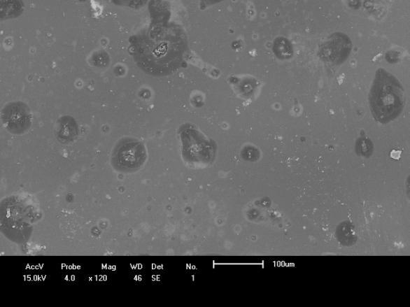 (a) (b) Figura 3: Fotomicrografias de MEV da superfície de topo da membrana de poli(éter imida) com 3% de argila com