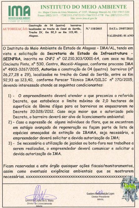 Imagem 2: Autorização Ambiental para execução dos Barreiros 26 à 29.