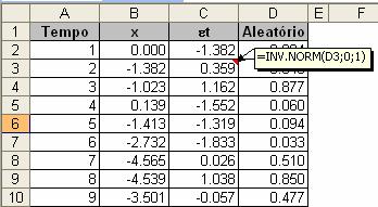 Planilha 1 Caminho Aleatório de Tempo e Estado Discretos Neste exemplo, ε t pode assumir os valores 1 e -1, com probabilidades p = q = ½.