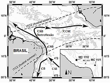 27 Figura 8 - Área de estudo e localização dos pontos de coleta. As setas indicam o a direção das principais correntes da região.