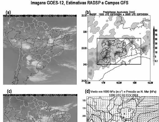 Junho 2012 Revista Brasileira de Meteorologia 195 Figura 11 - (a) Imagem GOES-12 no canal infravermelho às 1209 UTC 03 FEV 2004.