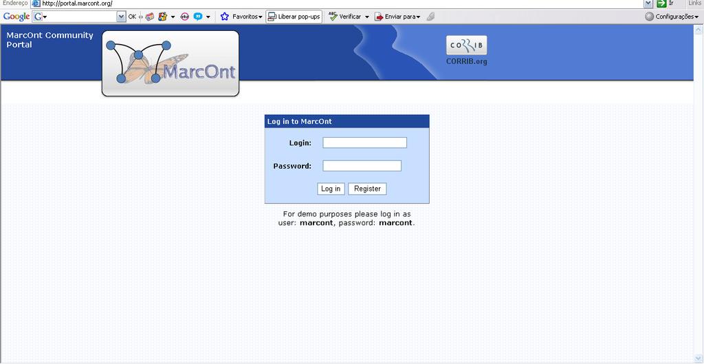 151 FIGURA 29: Interface de entrada no Portal MarcOnt. Fonte: Disponível em: <http://portal.marcont.org/>. Acesso em 31 out.