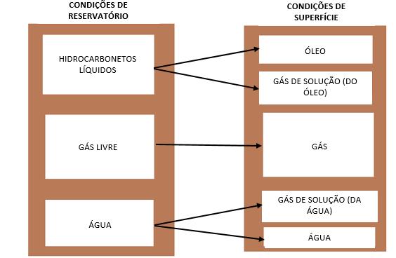 Figura 7 Fluidos existentes no reservatório Fonte: AUTOR (2014) As vazões de produção sempre são expressas em condições de superfície, também conhecidas como condições padrão ou standard (THOMAS,