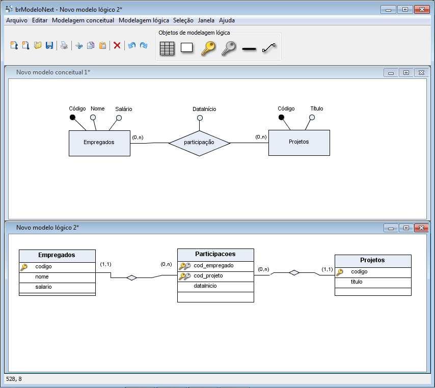 Figura 10: Visualização de 2 modelagens na mesma tela A Barra de menu da brmodelonext foi remodelada para seguir três princípios, visando tornar seu uso mais intuitivo.