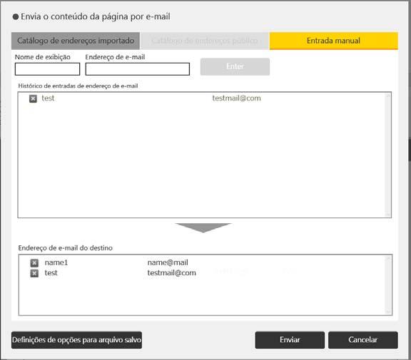 Operar um arquivo BR DQP101 3. Toque em [Inserir]. O nome e o endereço de e-mail do destino é adicionado à lista "Endereço de e-mail de destino".