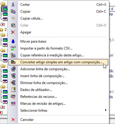 13 Para adicionar os custos directos a cada trabalho, ou seja os recursos necessários (subempreitadas, mão de obra, equipamento ou materiais) é necessário converter o artigo simples em artigo