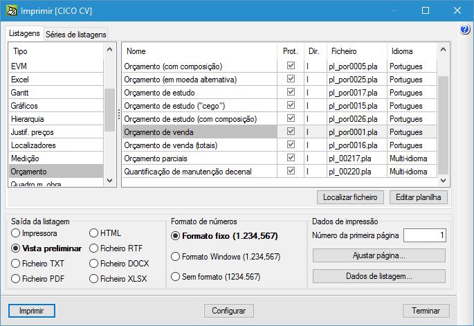 Listagens e exportação Prima no menu Arquivo> Imprimir> Imprimir listagem ou prima sobre o ícone na barra de ferramentas do programa para aceder às listagens do programa.