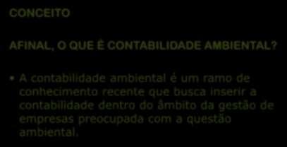 CONCEITO AFINAL, O QUE É CONTABILIDADE AMBIENTAL?