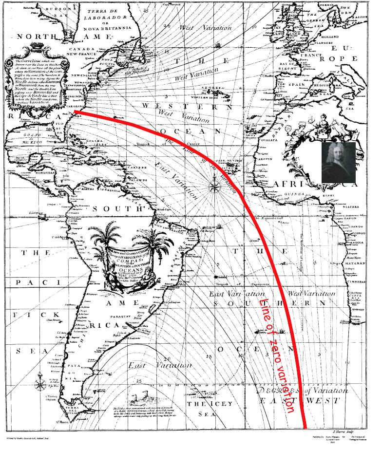 Campo geomagnético Podemos citar: Edmund Halley -1698-1700 - Oceano Atlântico Primeira