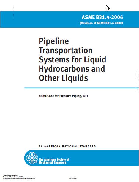 Normas Técnicas ASME B31.4 Cap. I Escopo e Definições Cap. II Projeto Cap. III Materiais Cap. IV Requisitos Dimensionais Cap.