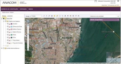 10. Mapas O módulo Mapas disponibiliza a ferramenta Web SIG onde são apresentadas as infraestruturas aptas ao alojamento de redes de comunicações