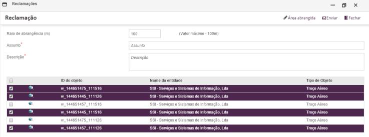 Preencher os campos de preenchimento obrigatório Selecionaro botão Selecionar uma área o Mapa Automaticamente visualizará todos os objetos de cadastro