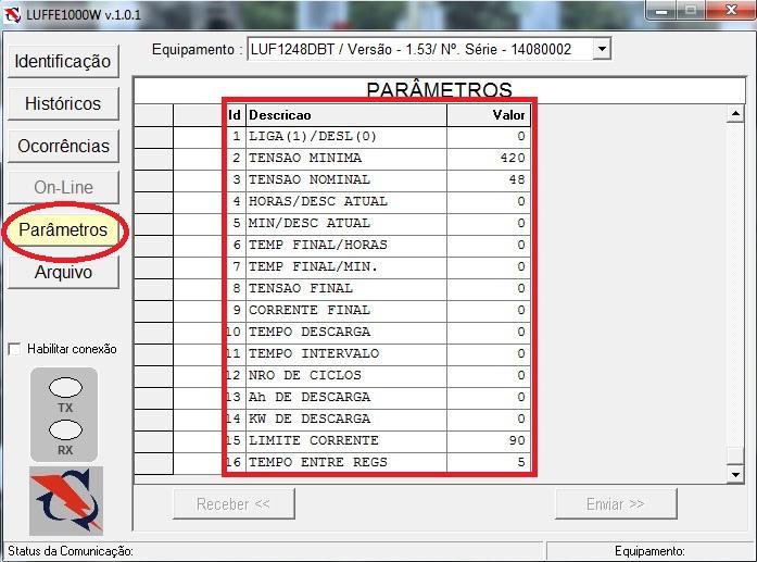 OBS: No item 2 temos a tensão mínima, nesse item verificamos que o valor inserido está em 420 mas na realidade o software não identifica a virgula então 420 significa 42,0.