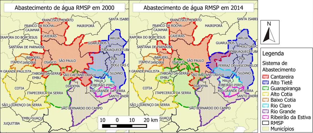 Alto Tietê, Cantareira, Alto Cotia, Baixo Cotia, Guarapiranga, Rio Claro, Rio Grande e Ribeirão da Estiva.