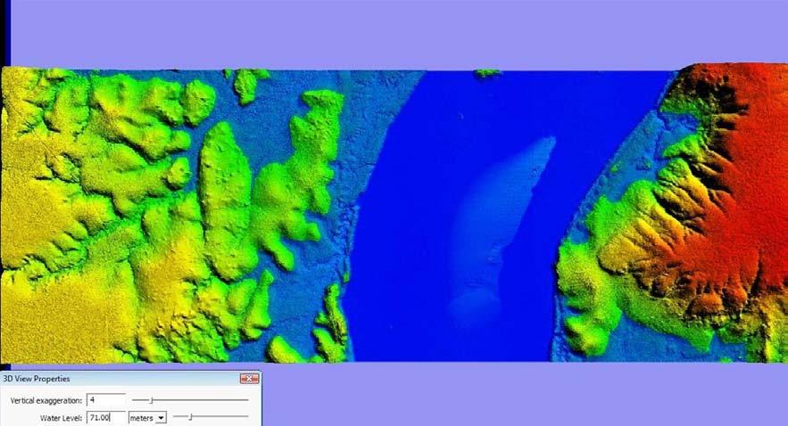 Nas Figuras 1 a 7 deve ser considerada a seguinte legenda de cores: Maior altitude Menor altitude Figura 1a. Praia PR12 localizada aproximadamente 5 km a montante da antiga cachoeira de Teotônio.