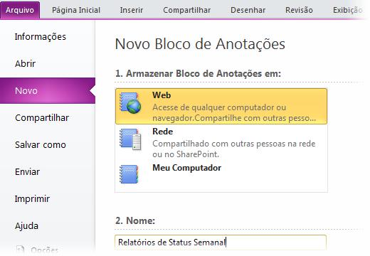 Onde está o Assistente para Novo Bloco de Anotações? No OneNote, você pode trabalhar simultaneamente com mais de um bloco de anotações.