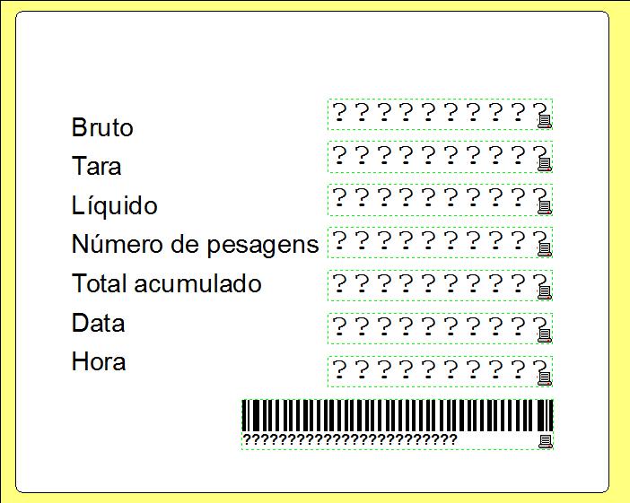 10.4 CONEXÃO COM IMPRESSORA ZEBRA TLP 2844 A impressão na Zebra TLP2844 permite a impressão de peso bruto, tara, peso líquido, data hora, número de pesagens, peso total acumulado e código de barras.