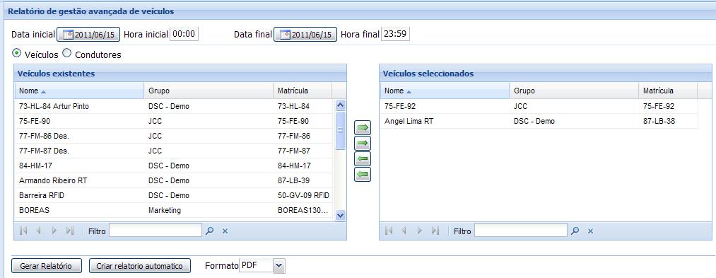 Relatório de Gestão Avançada de Veículos Este relatório fornece-nos informação ao nível de: consumo total do veículo, consumo em condução, em ralenti, em PTO, em cruise control, em condução