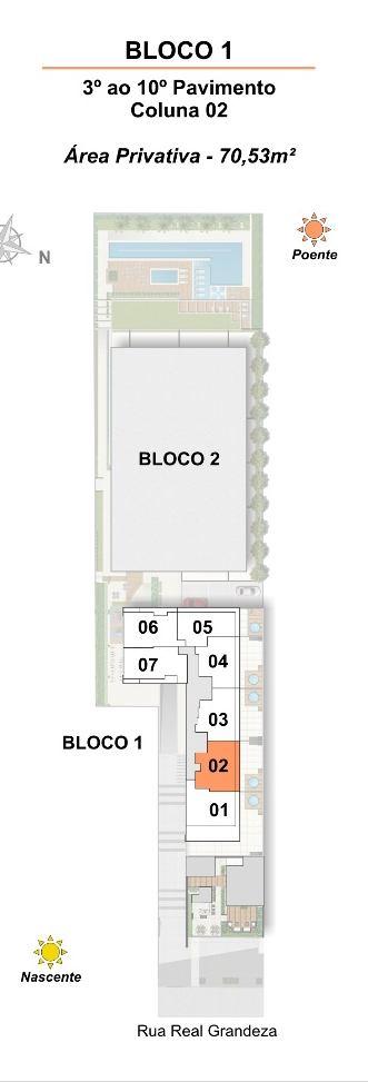 2 Quartos (1 Suíte) - 70,53m² Bloco 1 Col 2