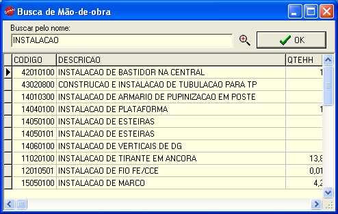 Código (ao informar o código válido o sistema preenche descrição da mão-de-obra automáticamente); 4.2. Descrição (é informada através da busca da mão-de-obra ver passos abaixo ): 4.2.1.