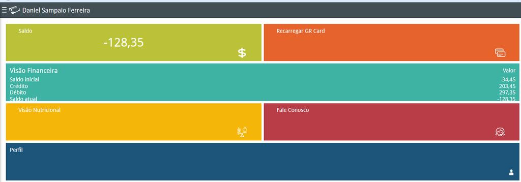 5. Após informar o Login e Senha, o cliente visualizará na página principal os seguintes itens: Nome do Aluno 6.