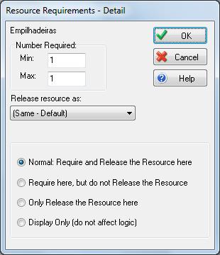 Associe o recurso à atividade clicando no botão Add e selecionando o recurso desejado (Empilhadeiras).