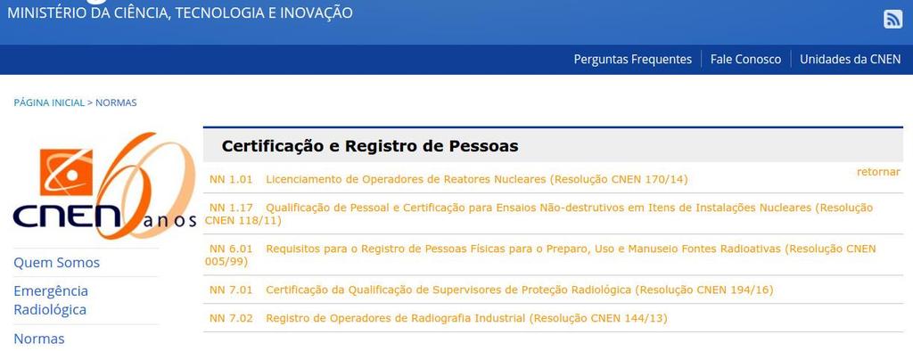 Certificação Profissional - CNEN Registro de operadores (NN-7.