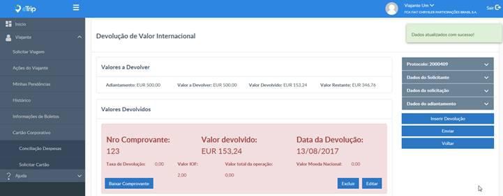 Informe os dados da devolução, anexe o comprovante e clique em adicionar.