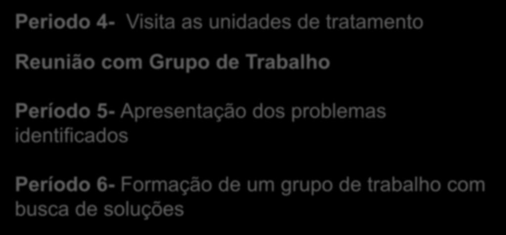 PROJETO FORUNS REGIONAIS METODOLOGIA Periodo 4- Visita as unidades de tratamento Reunião com Grupo de Trabalho