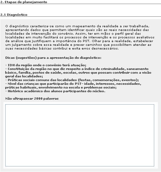 Cadastro/acompanhamento de PPC 10. Cada tópico contem um texto introdutório que serve de apoio para auxiliar o preenchimento.