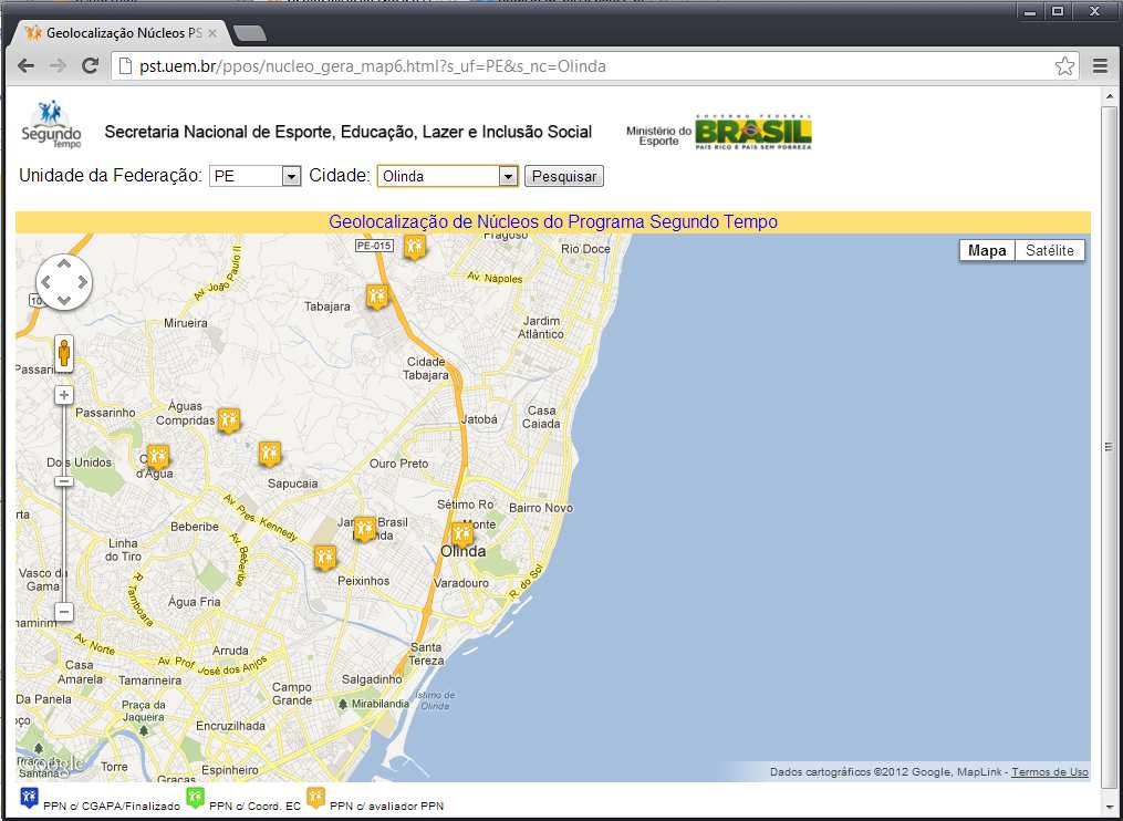 Geo Localizadores de núcleos Por estado/cidade: deve-se inserir a localidade desejada nos campos UF e Cidade e posteriormente clicar em