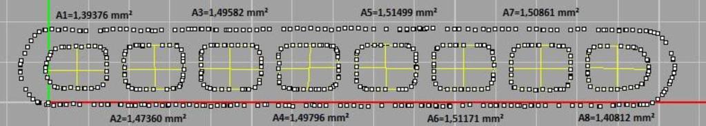transversais dos microcanais. Figura 32 Medição da área dos canais feita por tomografia computadorizada. Fonte: Elaborada pelo autor.