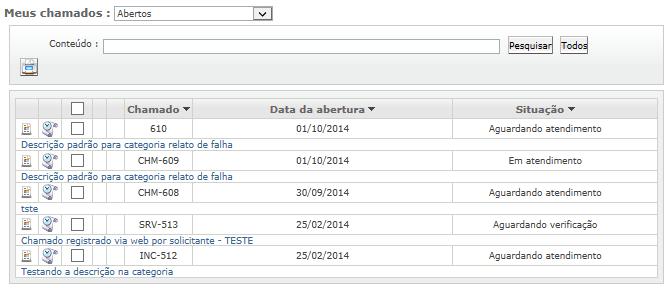 No campo Código do chamado, pode-se refinar o resultado da pesquisa.