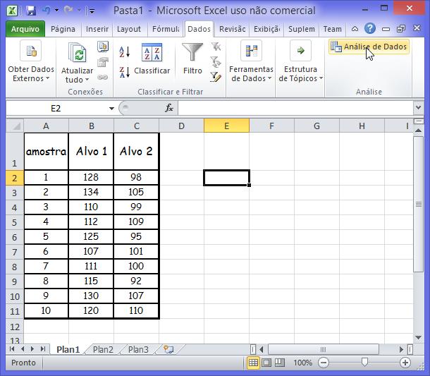 Teste de Hipótese / ECEL Exemplo: Para se comparar a resposta