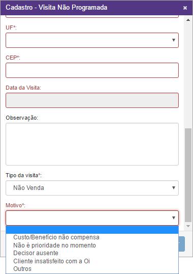 Utilizando o A oportunidade pode ser adicionada como os três tipos de visita: Venda: onde será necessário inserir a quantidade de cada produto vendido.