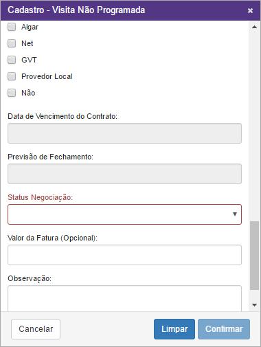 40 Em Negociação: onde será necessário informar a quantidade de cada produto negociado, se possui ou não concorrência e quais as datas de vencimento do contrato atual e da previsão de fechamento da