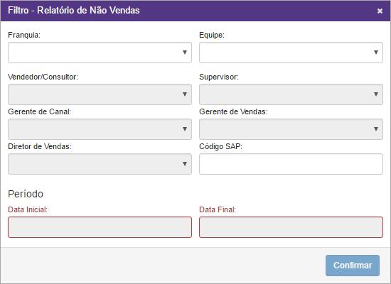 48 6.3.2 Não Venda O relatório de Não Vendas apresenta informações das visitas com status NÂO VENDA e seus resultados por venda por vendedor.