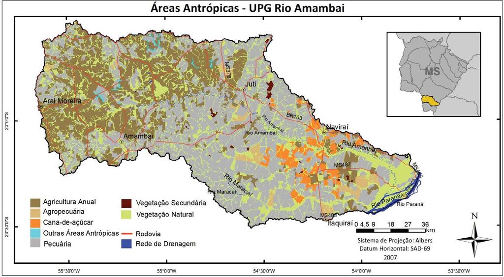 34 Grupo de Pesquisa Pantanal Vivo/AGB Corumbá Figura 5 - Áreas antrópicas na UPG do rio Amambaí em 2007.