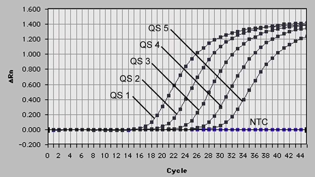 Fig. 25: Detecção dos Padrões de quantificação (HBV RG/TM QS 1-5) através da detecção de um sinal de fluorescência
